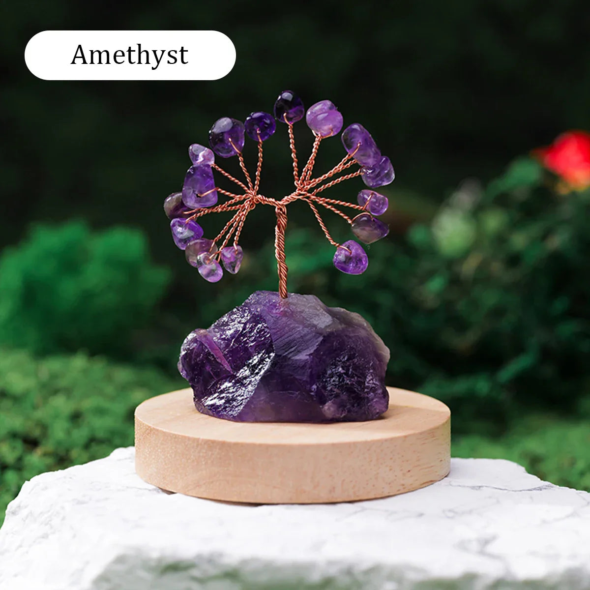 Arbre de Vie en Cristal Naturel — Décoration Porte-Bonheur avec Base en Pierre Brute