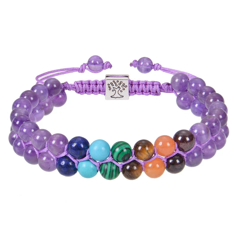 Bracelet 7 Chakras en Pierres Précieuses Naturelles - Méditation et Yoga - Double Rangée de Cristal Guérisseur - Unisexe