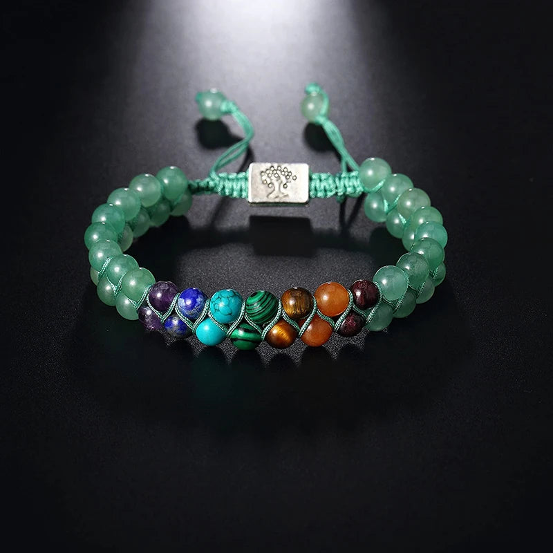 Image de bracelet 7 chakras en pierres précieuses naturelles - méditation et yoga - double rangée de cristal guérisseur - unisexe - bracelet 7 chakras