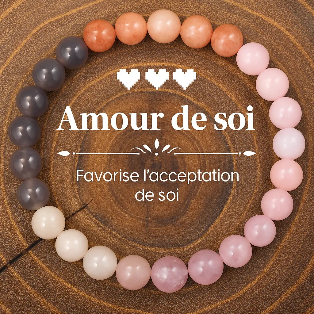 Bracelet en pierres naturelles pour favoriser l'amour de soi et l'acceptation personnelle.