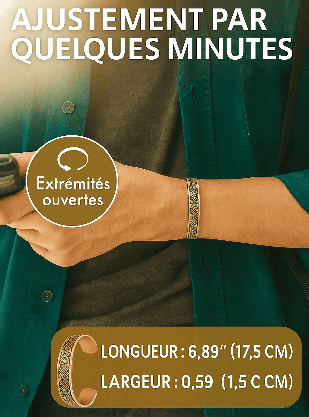 Bracelet HYKCOS en Cuivre Pur – Thérapie Magnétique 3500 Gauss | Énergie & Bien-Être