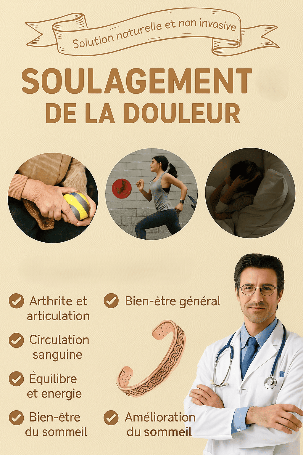 Bracelet HYKCOS en Cuivre Pur – Thérapie Magnétique 3500 Gauss | Énergie & Bien-Être