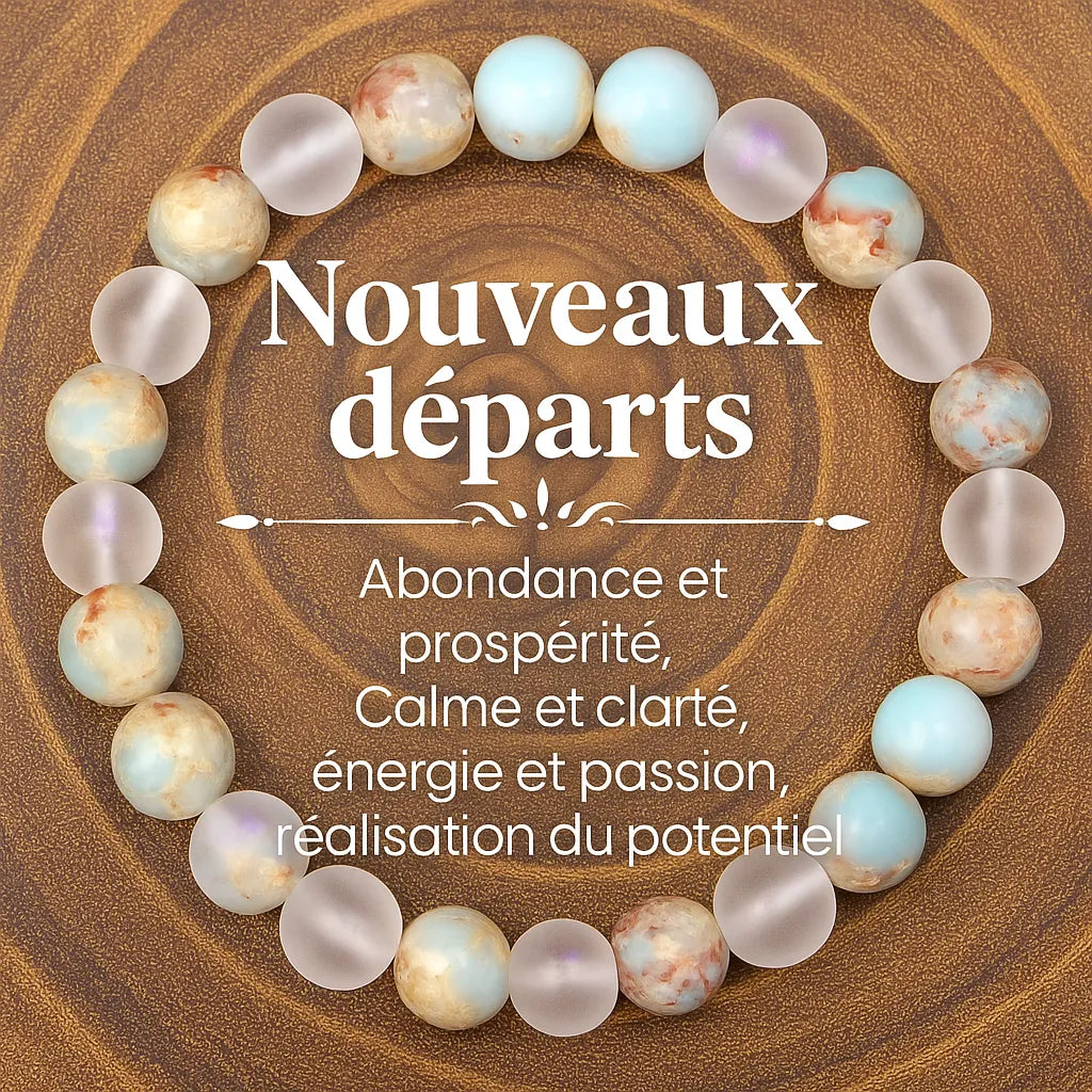 Bracelet pour nouveaux départs avec pierres naturelles favorisant la clarté et la prospérité.