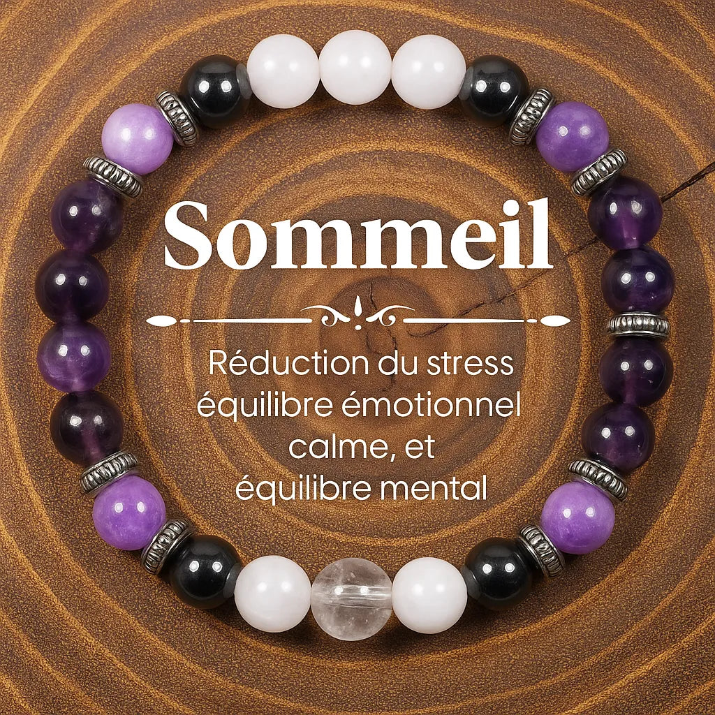 Bracelet sommeil en pierres naturelles pour la réduction du stress et l'équilibre mental.