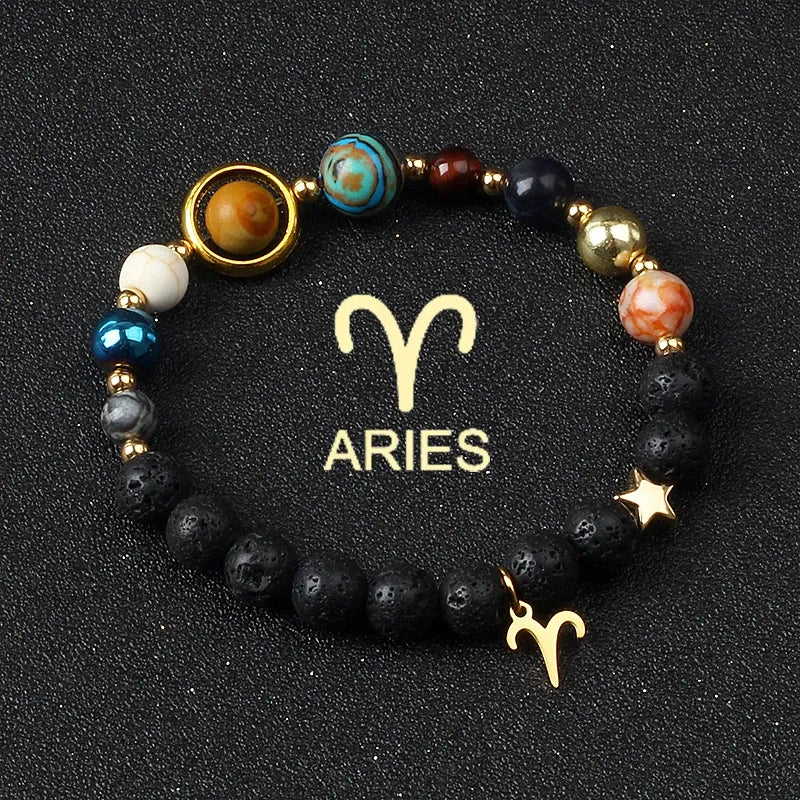 Bracelet zodiaque Bélier avec pierres naturelles et pierre de lave, bijou astrologique pour femme