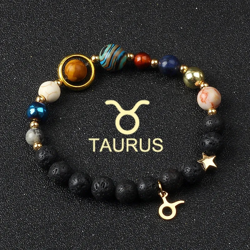 Bracelet Zodiaque Triple Pouvoir – Aromathérapie, Astrologie & Énergie Planétaire | Pierre de Lave Diffuseur