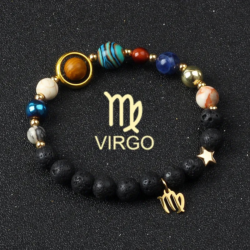 Bracelet zodiaque Vierge avec pierre de lave diffuseur, bracelet énergétique et astrologique pour femme