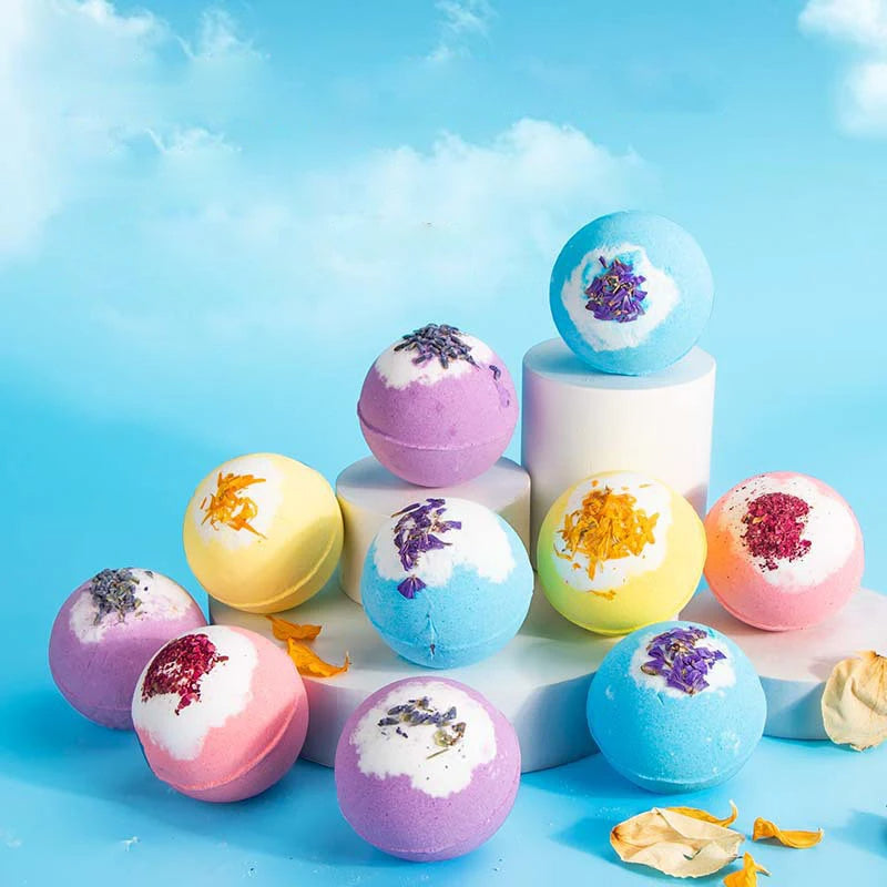 Image de boules de bain holistiques aux huiles essentielles 17 parfums naturels, fleurs séchées & sel marin relaxant - huile essentielle
