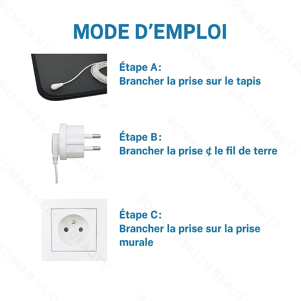 Tapis de mise à la terre pour un meilleur sommeil – Tapis de mise à la terre avec câble pour protection EMF, libération électrostatique, soulagement de la douleur, bien-être global