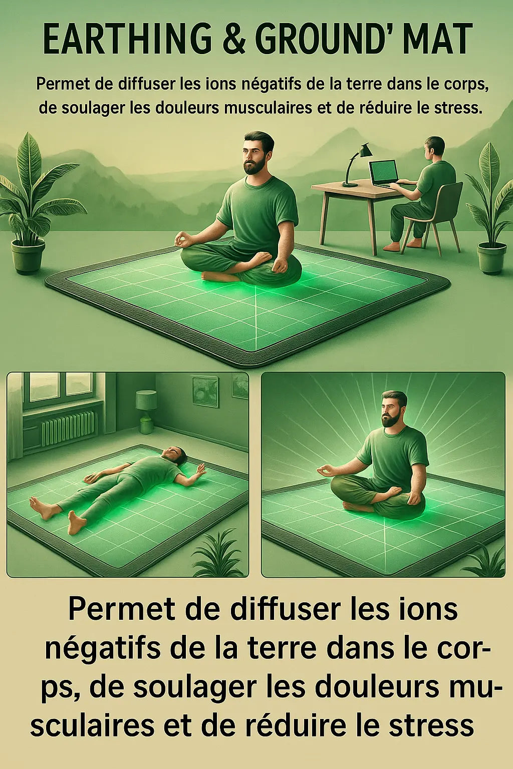 Tapis de mise à la terre pour un meilleur sommeil – Tapis de mise à la terre avec câble pour protection EMF, libération électrostatique, soulagement de la douleur, bien-être global