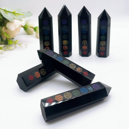 Image de tour de guérison en obsidienne noire naturelle 9,5-10 cm — symbole des chakras — pierre reiki décorative - cadeau spirituel