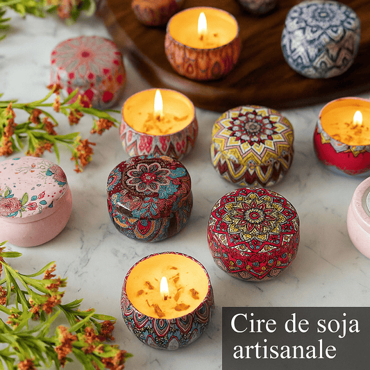 Image de bougie parfumée en pot motifs colorés senteurs d orient cire de soja naturelle & sans fumée - bougies parfumées