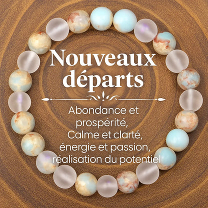 Bracelet pour nouveaux départs avec pierres naturelles favorisant la clarté et la prospérité.