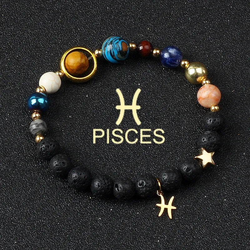 Bracelet zodiaque Poissons en pierres naturelles, bracelet spirituel et astrologique avec signe doré
