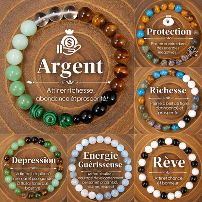 bracelets bien-être en pierres naturelles pour la richesse, la protection, la santé et les rêves.