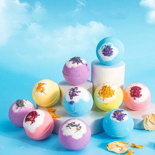 Image de boules de bain holistiques aux huiles essentielles  17 parfums naturels, fleurs séchées & sel marin relaxant - huile essentielle