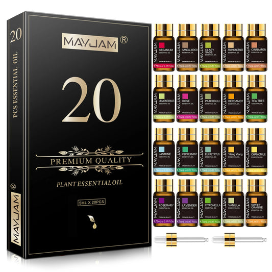 Image de coffret cadeau huiles essentielles naturelles hykcos - 20 flacons 5ml - diffuseur, relaxation, bien-être - huile essentielle