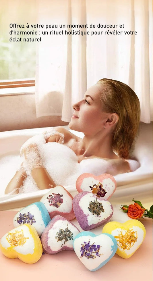 Image de coffret 4 bombes de bain cœur, fleurs séchées & huiles essentielles , rituel relaxant & peau hydratée - huile essentielle