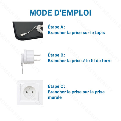 Tapis de mise à la terre pour un meilleur sommeil – Tapis de mise à la terre avec câble pour protection EMF, libération électrostatique, soulagement de la douleur, bien-être global